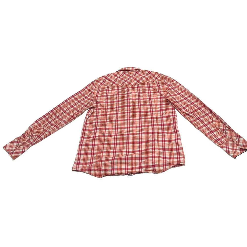 True Religion Mens Orange Red Plaid Western Pearl Snap Shirt XL M3RA315TT